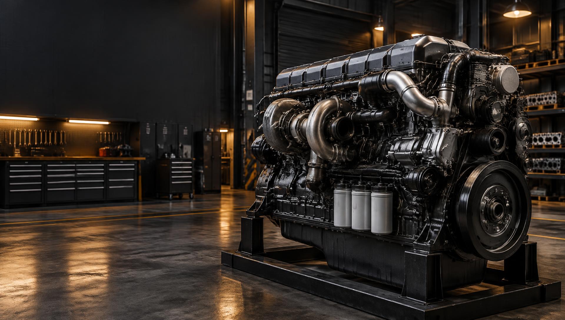 Motor a diesel em oficina especializada